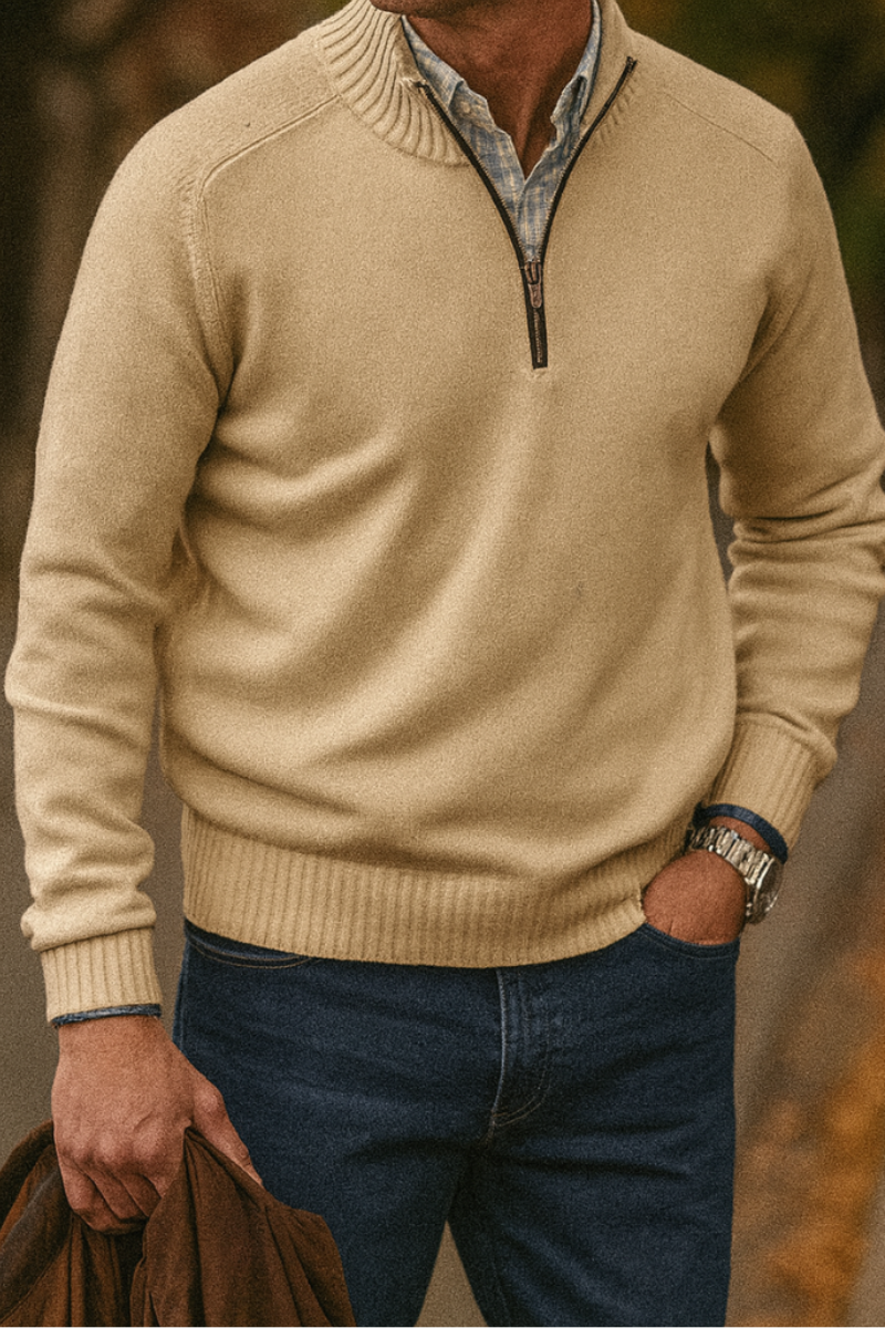 Men's Knit Jumper Quarter Zip Regular Fit Long Sleeve Casual Everyday