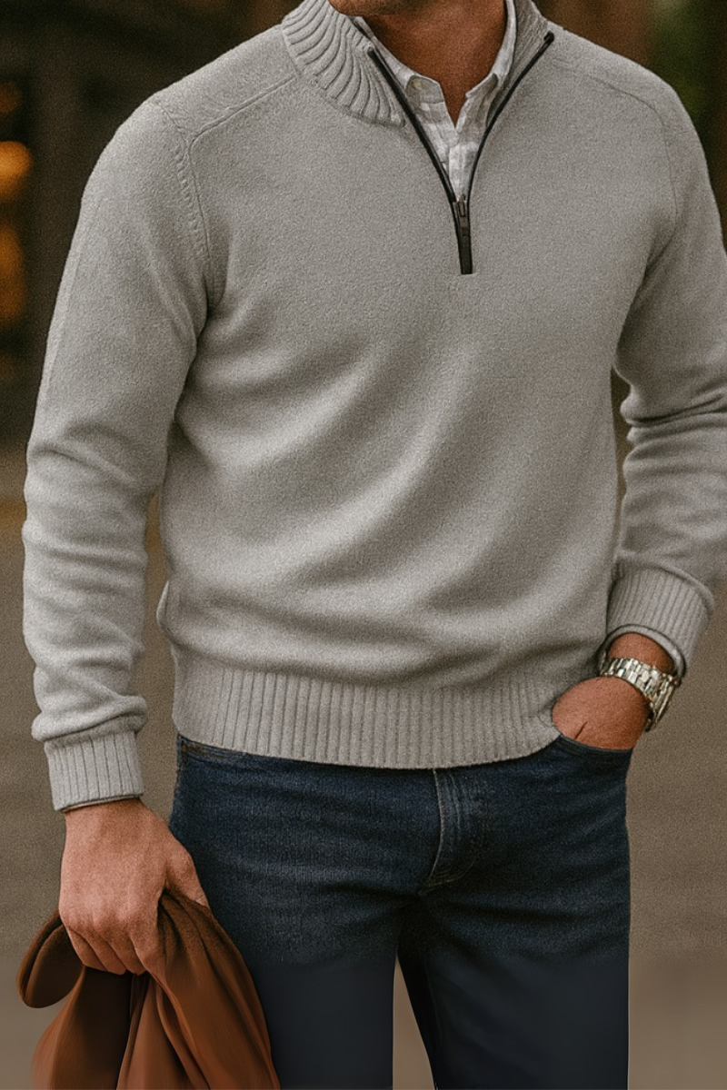 Men's Knit Jumper Quarter Zip Regular Fit Long Sleeve Casual Everyday