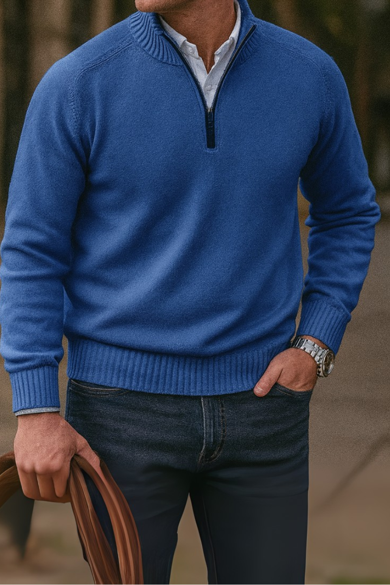 Men's Knit Jumper Quarter Zip Regular Fit Long Sleeve Casual Everyday