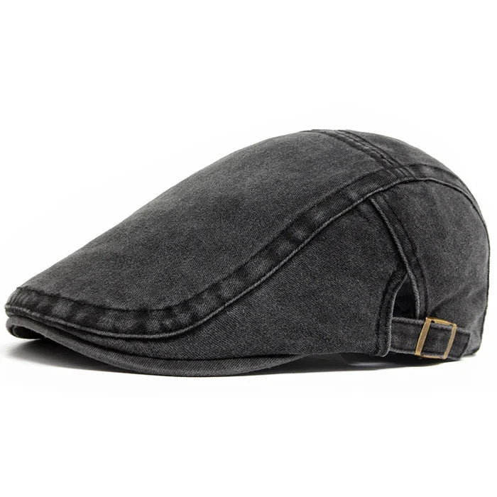 Vintage Denim Flat Cap — Washed Cotton, Adjustable Fit, One Size