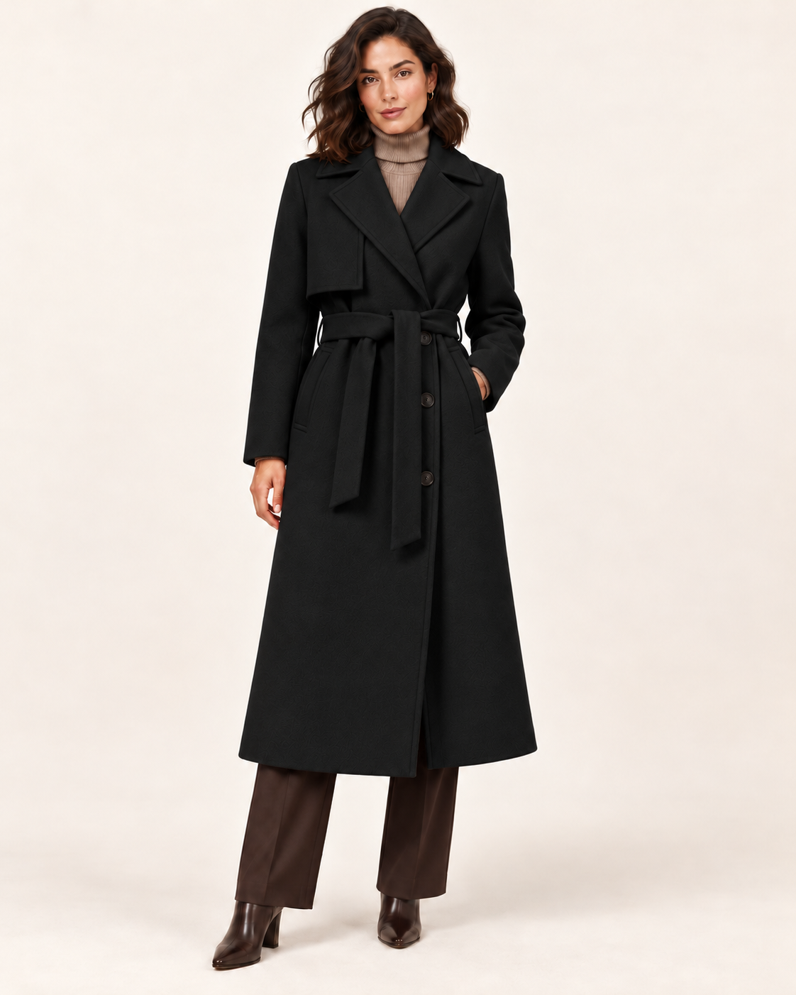 Women's Long Belted Trench Coat in Black