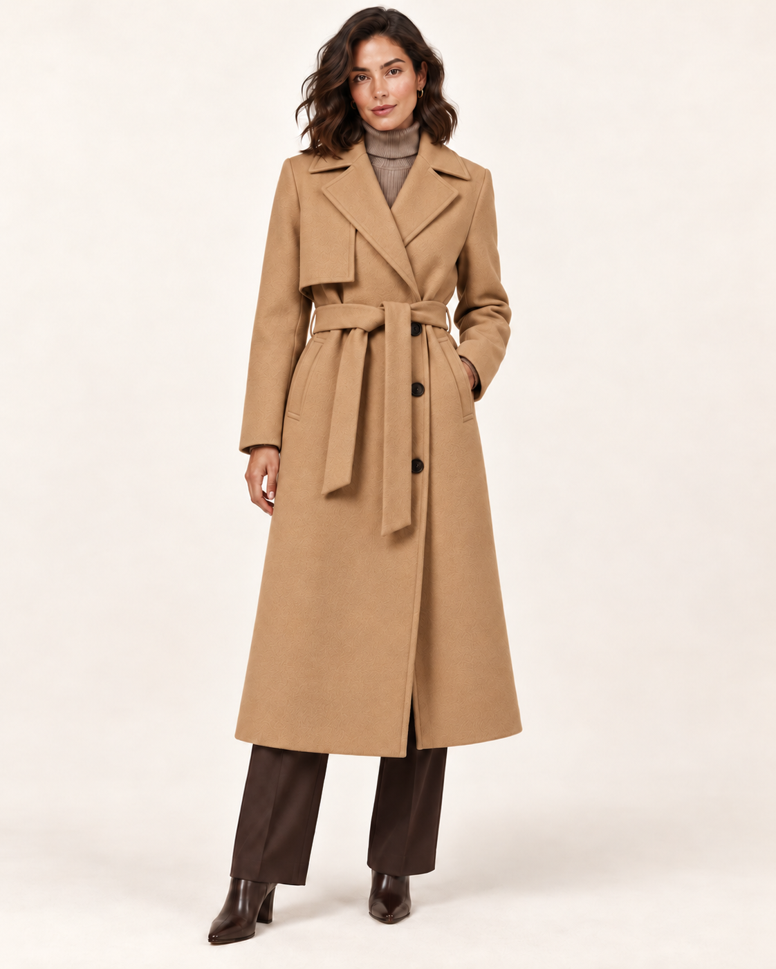 Women's Long Belted Trench Coat in Camel