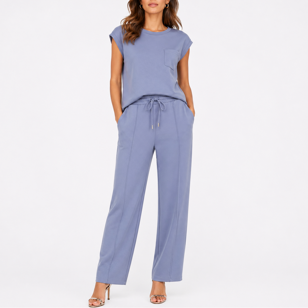 Women's Casual Two-Piece Set Relaxed Fit Short Sleeve Summer Outfit