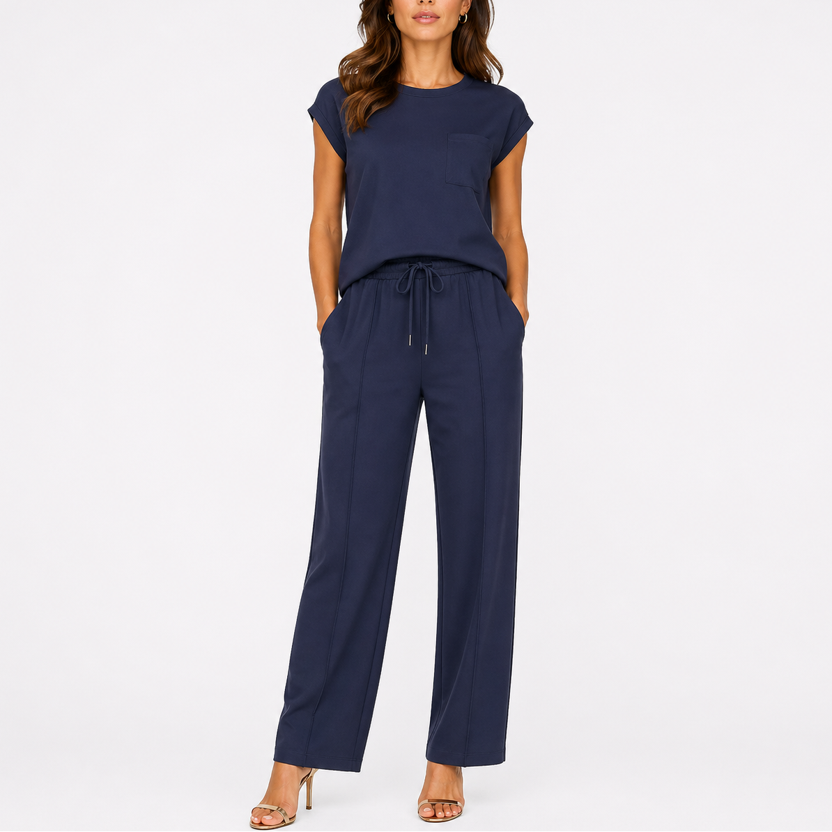 Women's Casual Two-Piece Set Relaxed Fit Short Sleeve Summer Outfit
