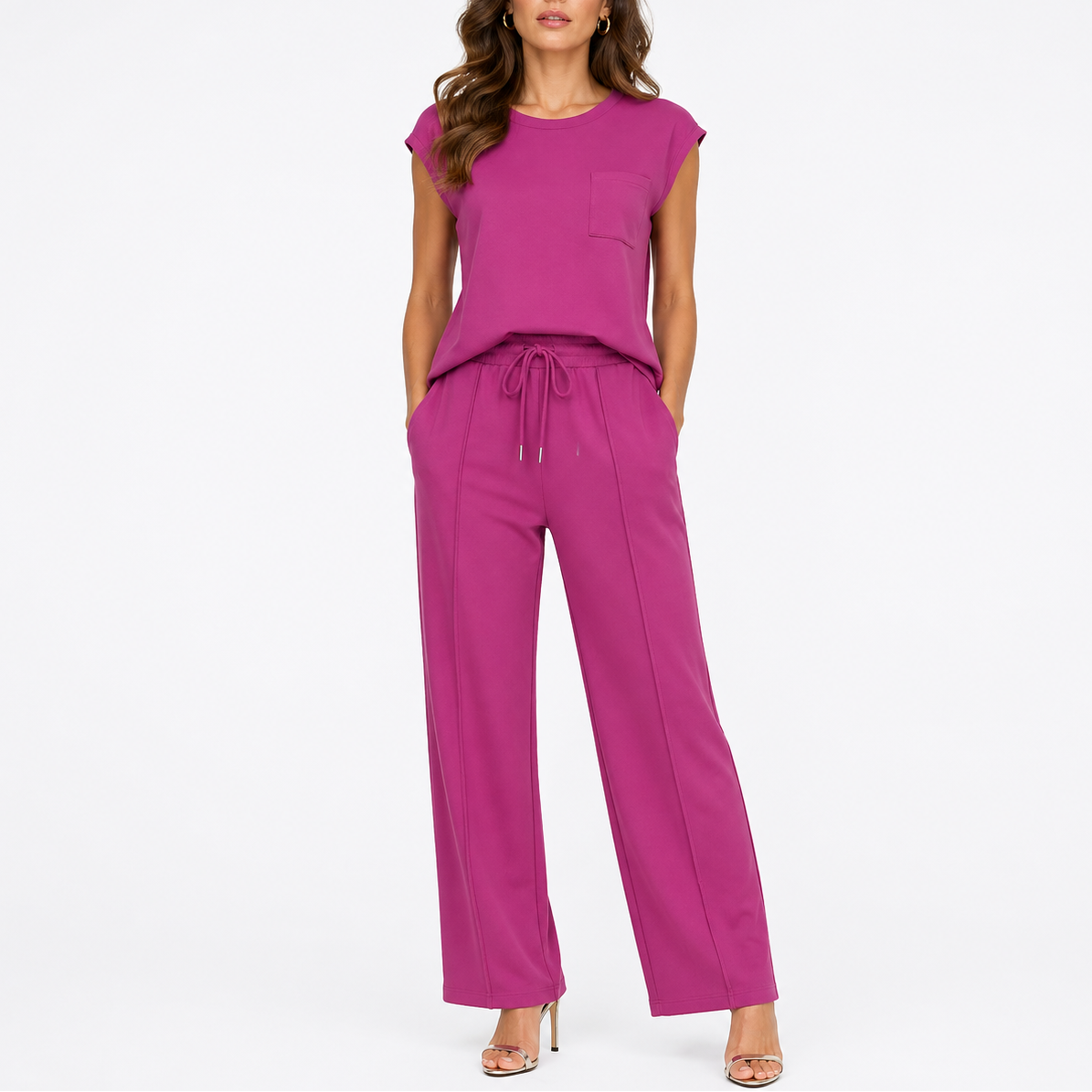 Women's Casual Two-Piece Set Relaxed Fit Short Sleeve Summer Outfit