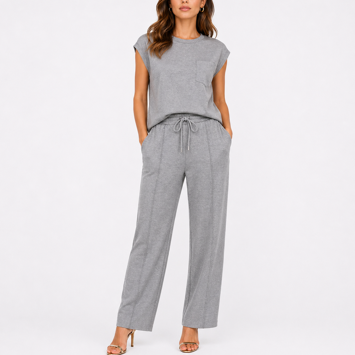 Women's Casual Two-Piece Set Relaxed Fit Short Sleeve Summer Outfit