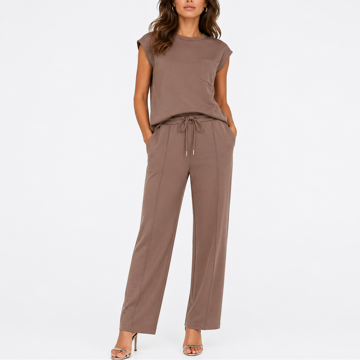 Women's Casual Two-Piece Set Relaxed Fit Short Sleeve Summer Outfit