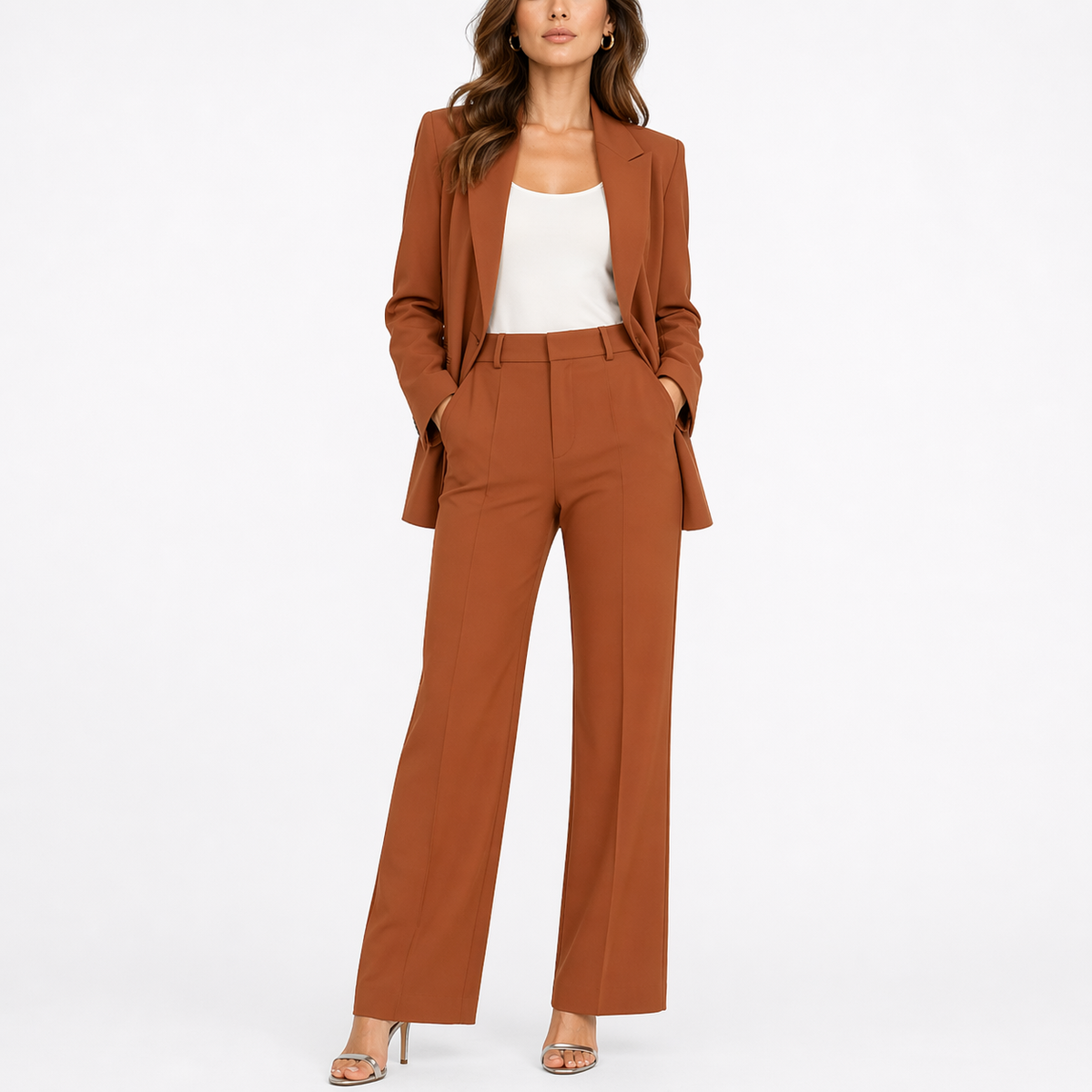 Women's Blazer and Straight-Leg Pants Set Tailored Fit Professional Stylish