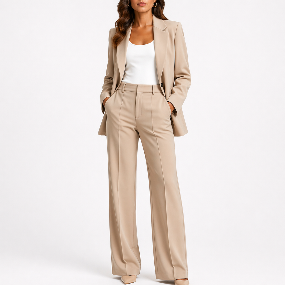 Women's Blazer and Straight-Leg Pants Set Tailored Fit Professional Stylish