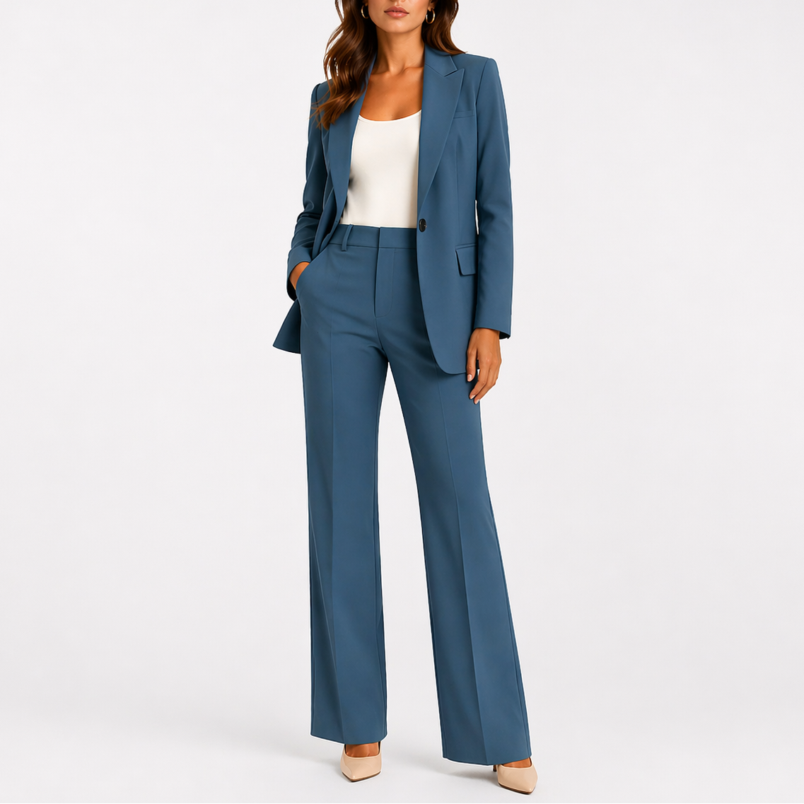 Women's Blazer and Straight-Leg Pants Set Tailored Fit Professional Stylish