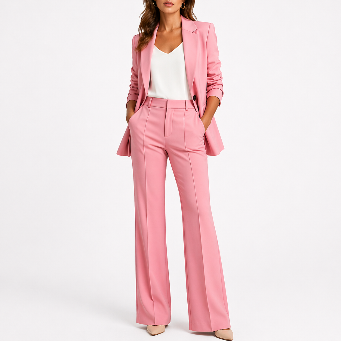 Women's Blazer and Straight-Leg Pants Set Tailored Fit Professional Stylish