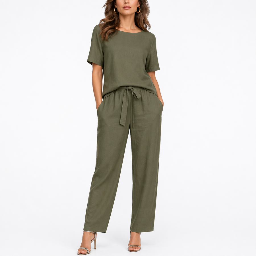 Women's Casual Two-Piece Set Short-Sleeve Top Relaxed Fit Trousers Everyday