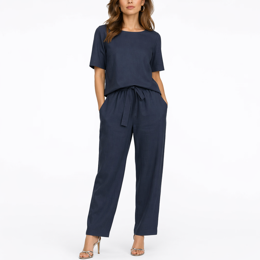Women's Casual Two-Piece Set Short-Sleeve Top Relaxed Fit Trousers Everyday