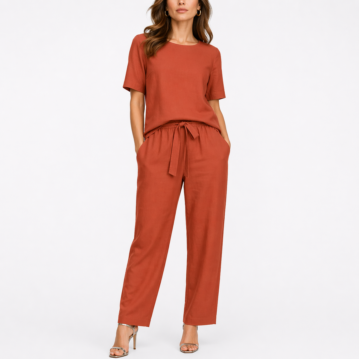Women's Casual Two-Piece Set Short-Sleeve Top Relaxed Fit Trousers Everyday