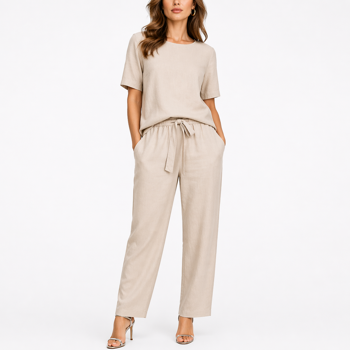 Women's Casual Two-Piece Set Short-Sleeve Top Relaxed Fit Trousers Everyday
