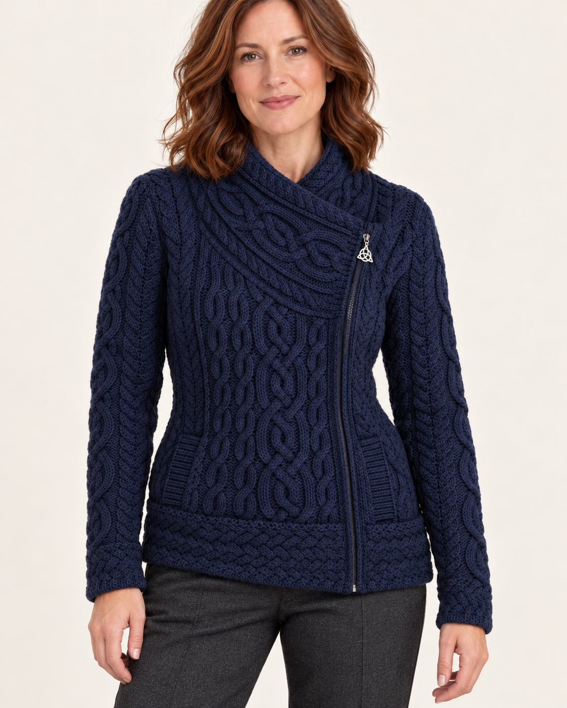 Women's Aran Cable Knit Side Zip Cardigan