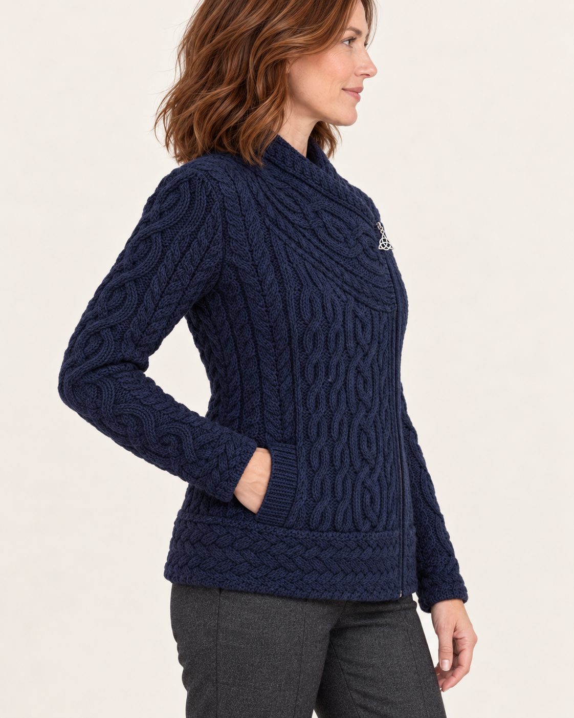 Women's Aran Cable Knit Side Zip Cardigan