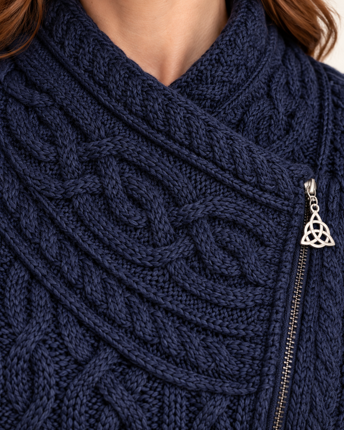 Women's Aran Cable Knit Side Zip Cardigan