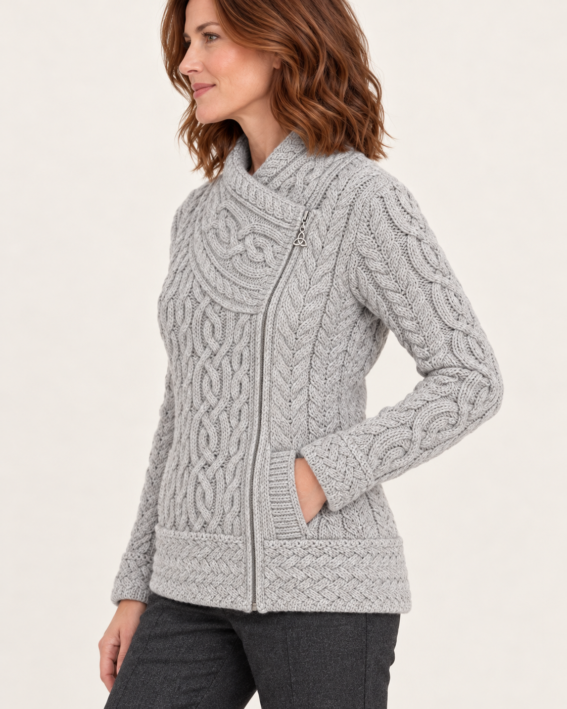 Women's Aran Cable Knit Side Zip Cardigan