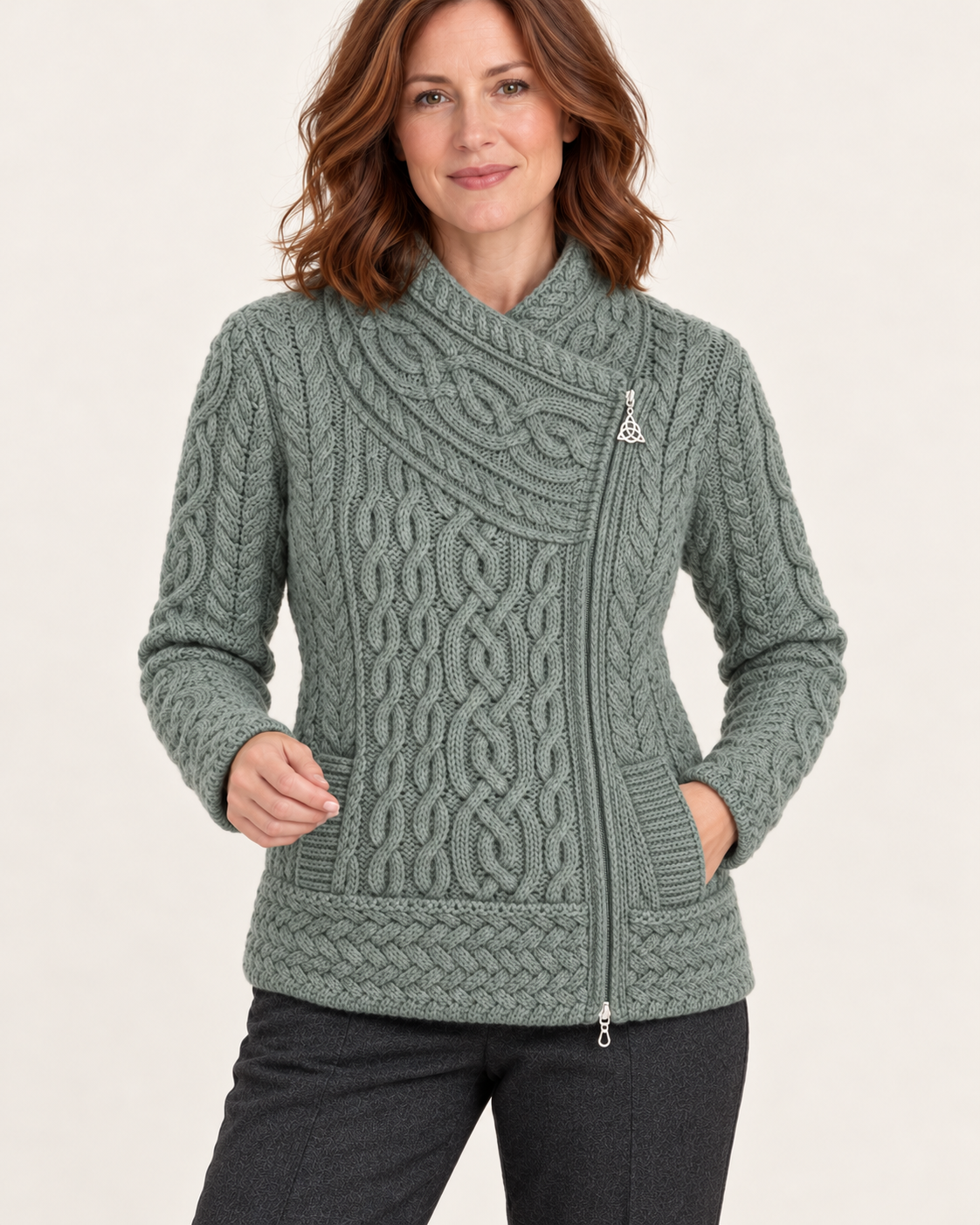 Women's Aran Cable Knit Side Zip Cardigan