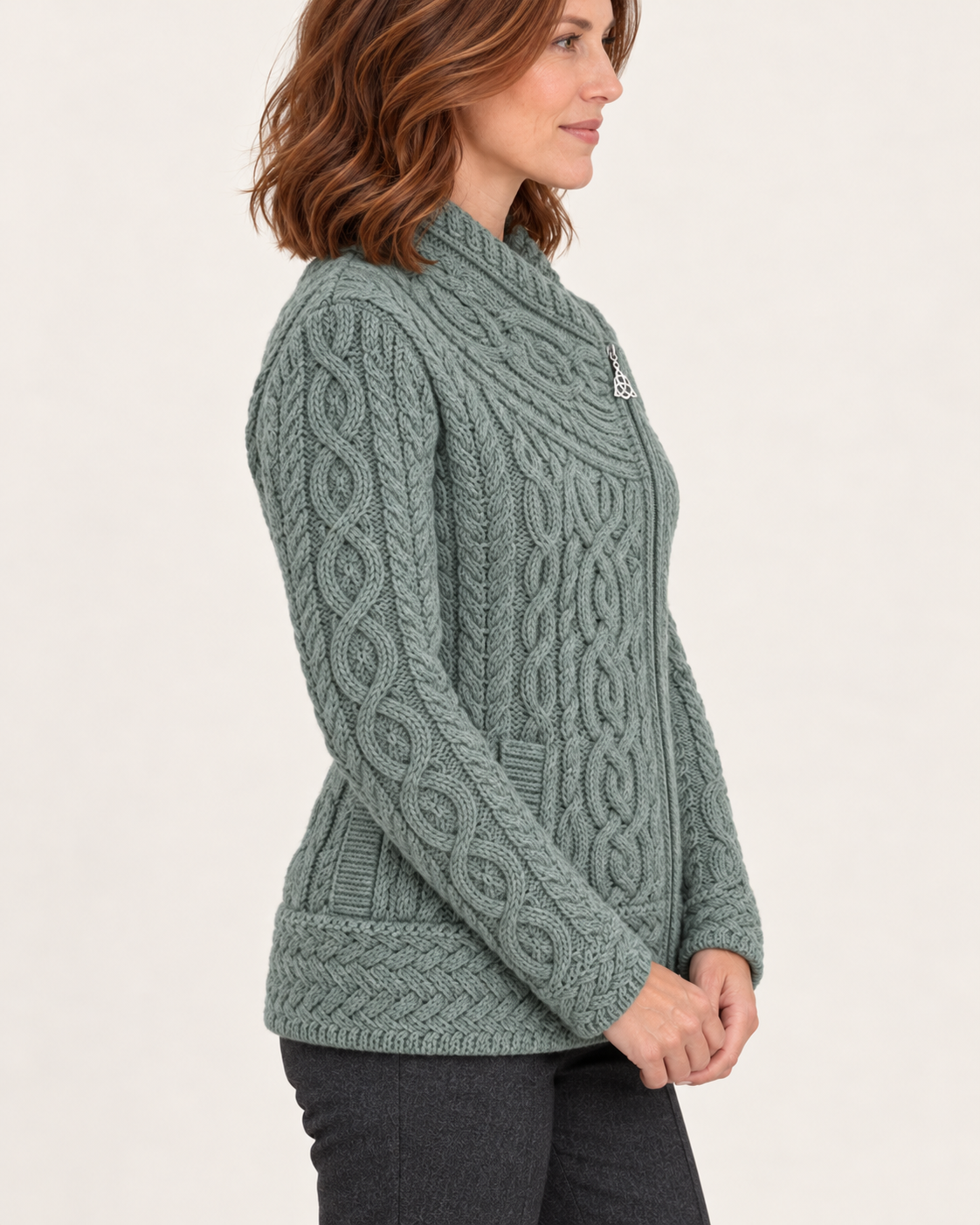 Women's Aran Cable Knit Side Zip Cardigan