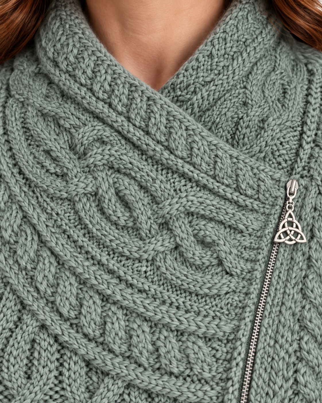 Women's Aran Cable Knit Side Zip Cardigan