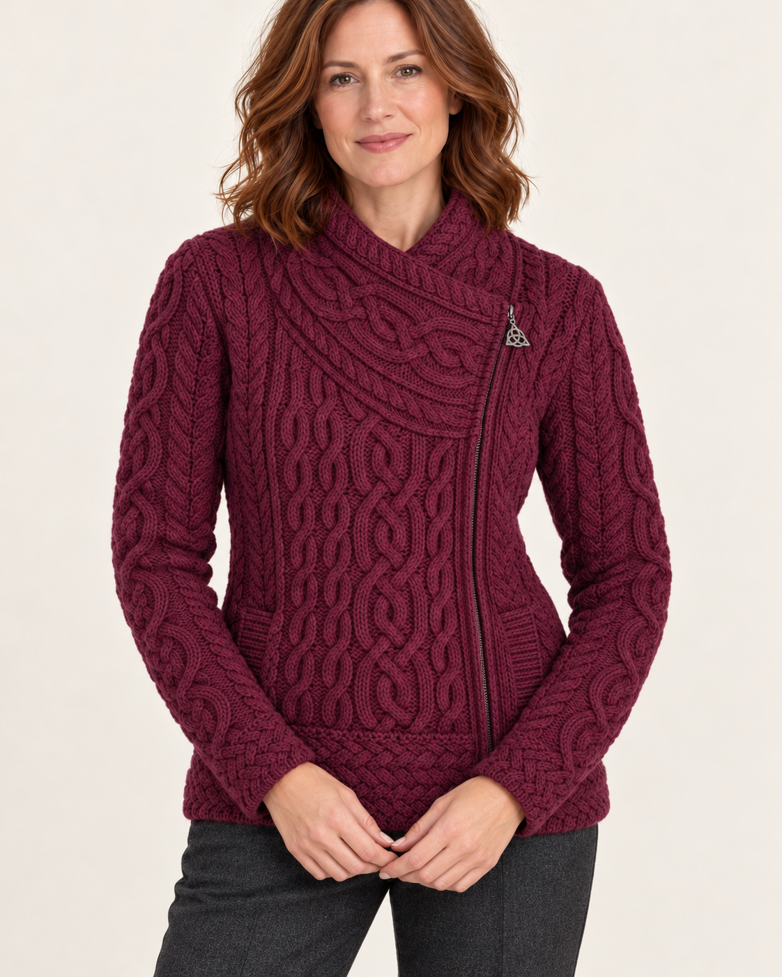 Women's Aran Cable Knit Side Zip Cardigan
