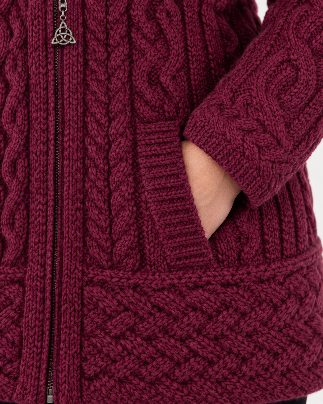 Women's Aran Cable Knit Side Zip Cardigan