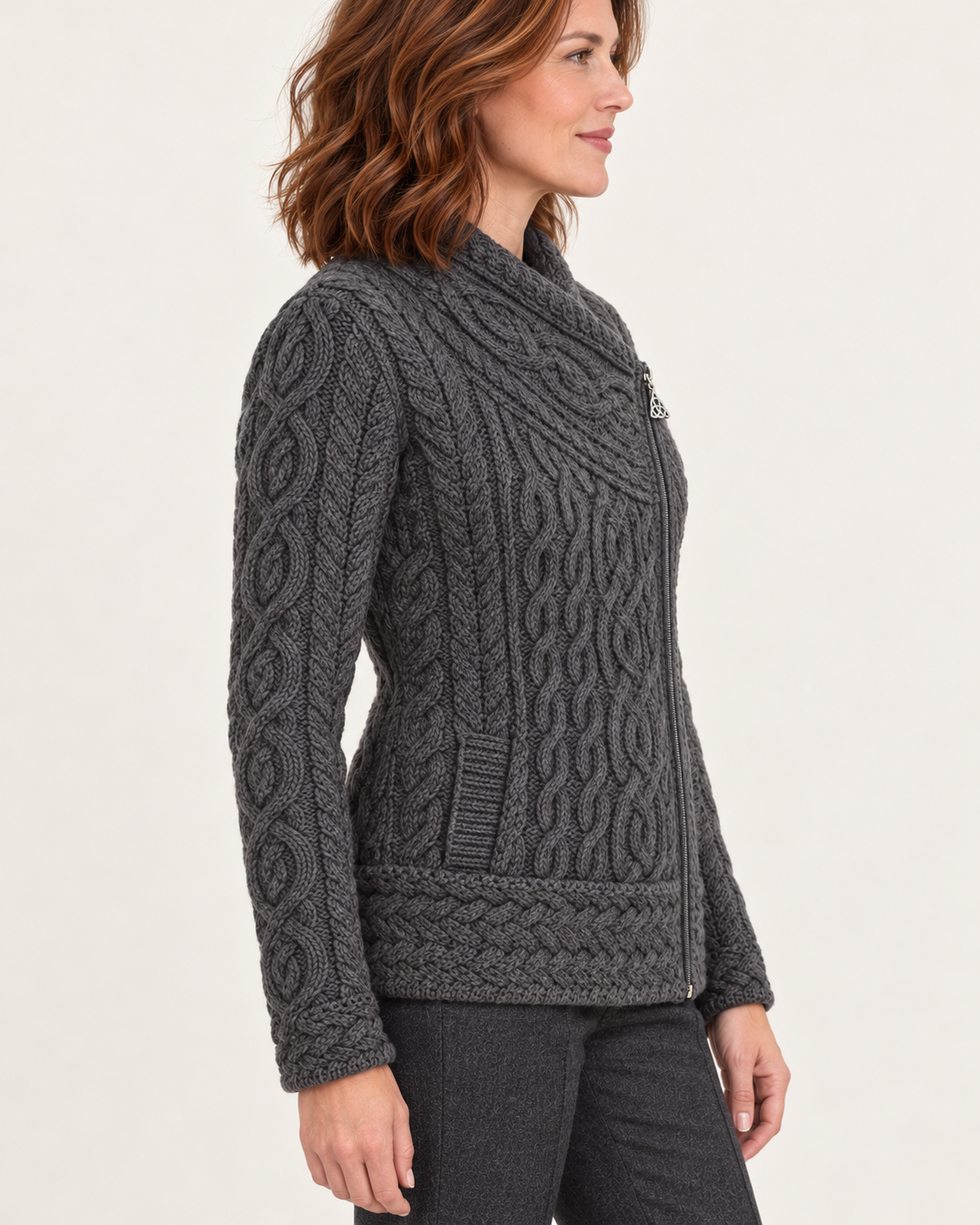 Women's Aran Cable Knit Side Zip Cardigan