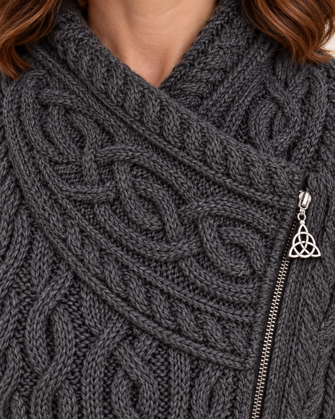 Women's Aran Cable Knit Side Zip Cardigan