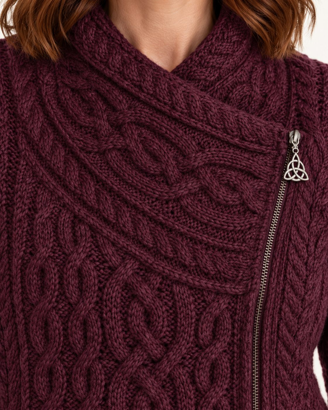 Women's Aran Cable Knit Side Zip Cardigan