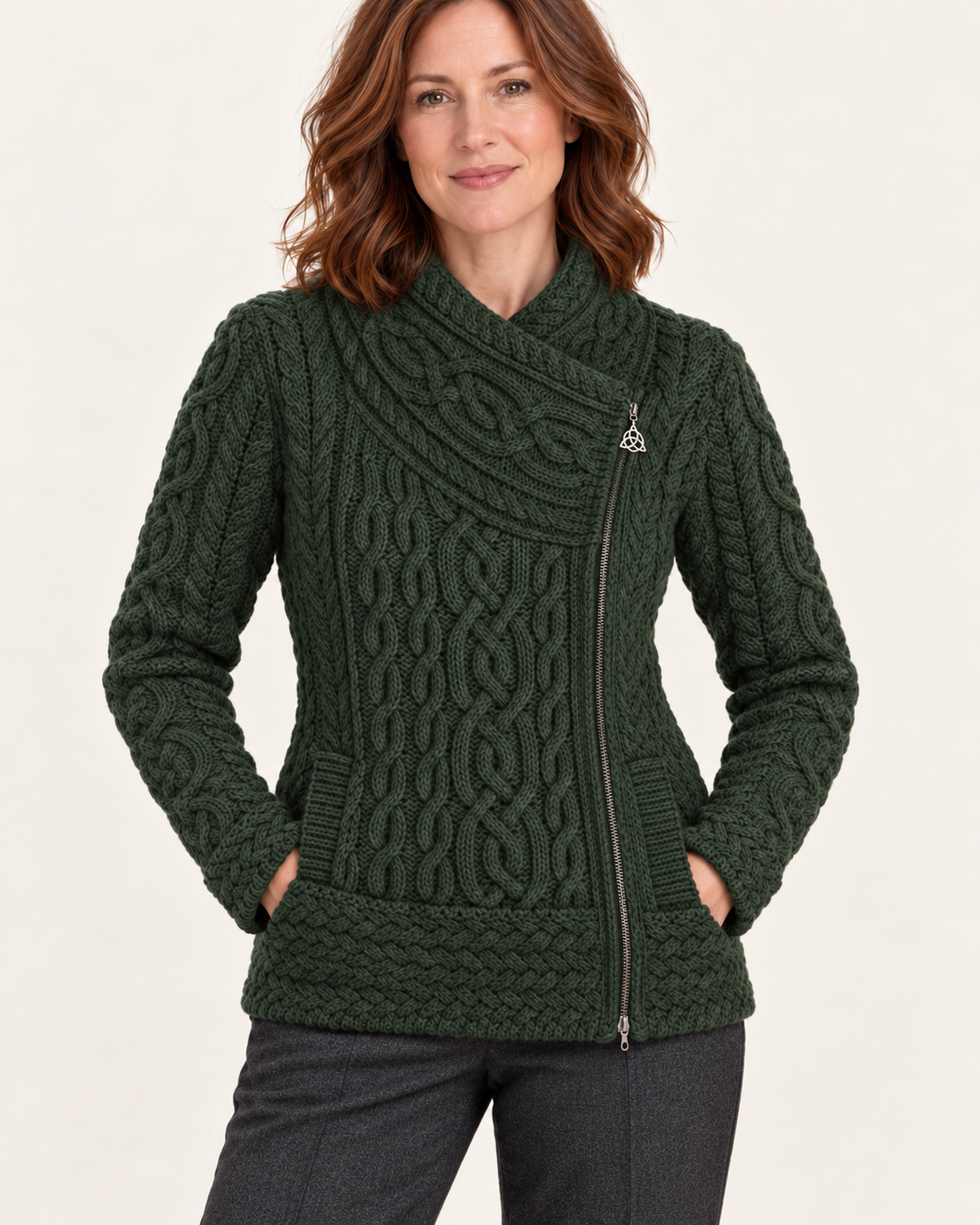 Women's Aran Cable Knit Side Zip Cardigan