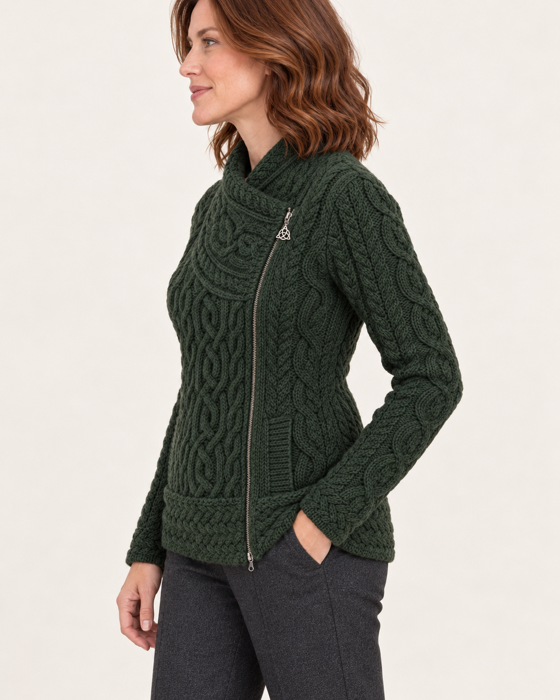 Women's Aran Cable Knit Side Zip Cardigan