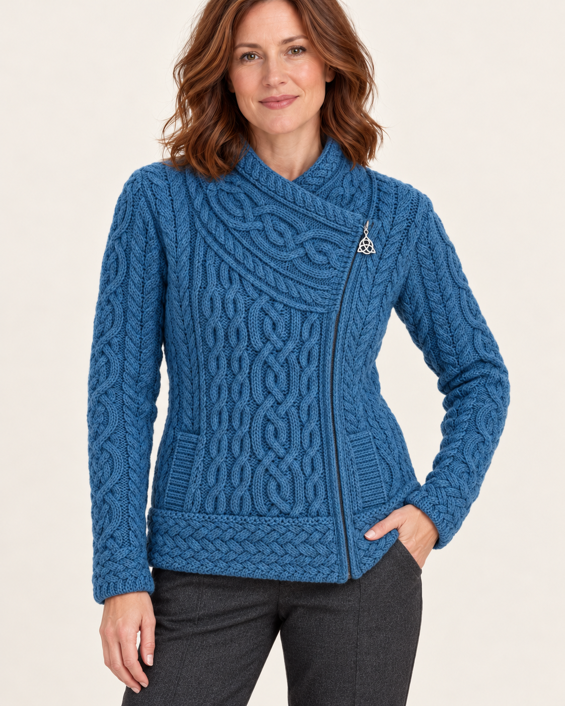 Women's Aran Cable Knit Side Zip Cardigan