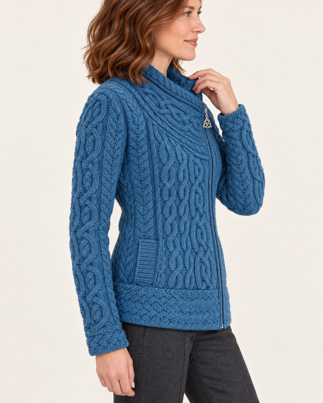 Women's Aran Cable Knit Side Zip Cardigan