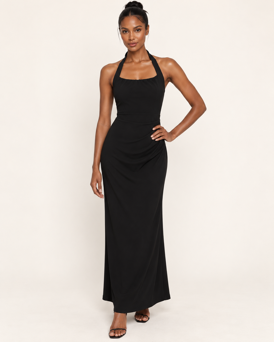 Women's Black Halterneck Bodycon Maxi Dress in Black