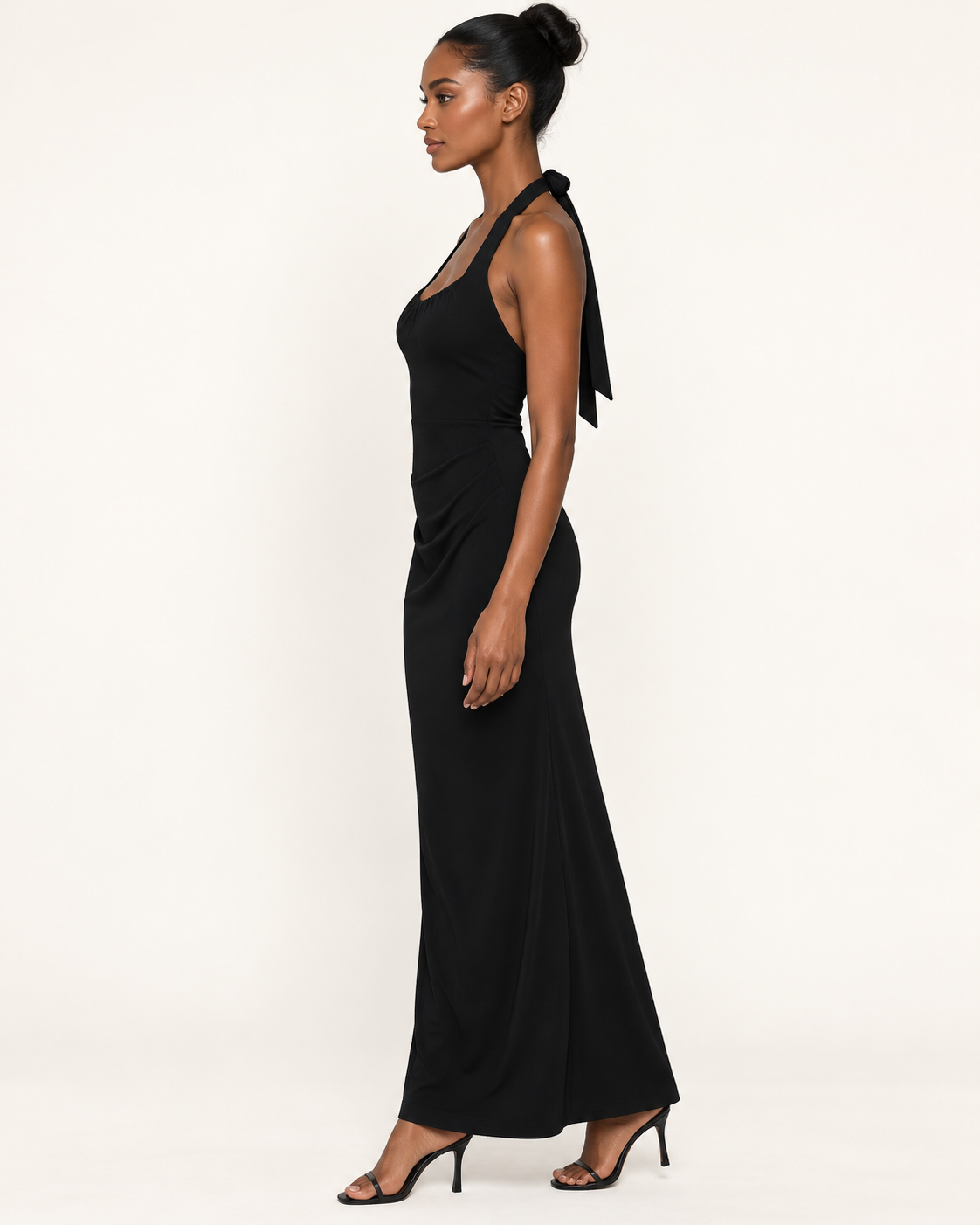 Women's Black Halterneck Bodycon Maxi Dress in Black, view 2