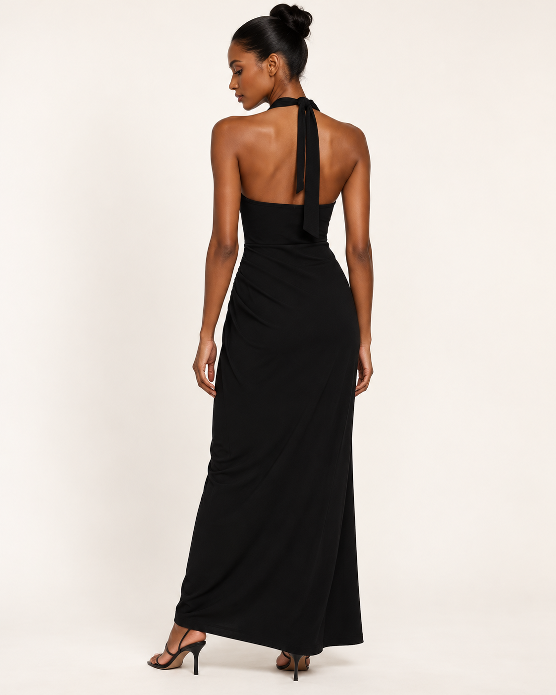 Women's Black Halterneck Bodycon Maxi Dress in Black, view 3