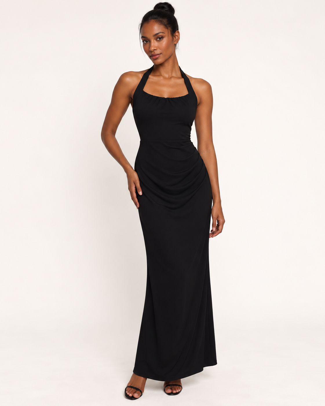 Women's Black Halterneck Bodycon Maxi Dress in Black, view 4