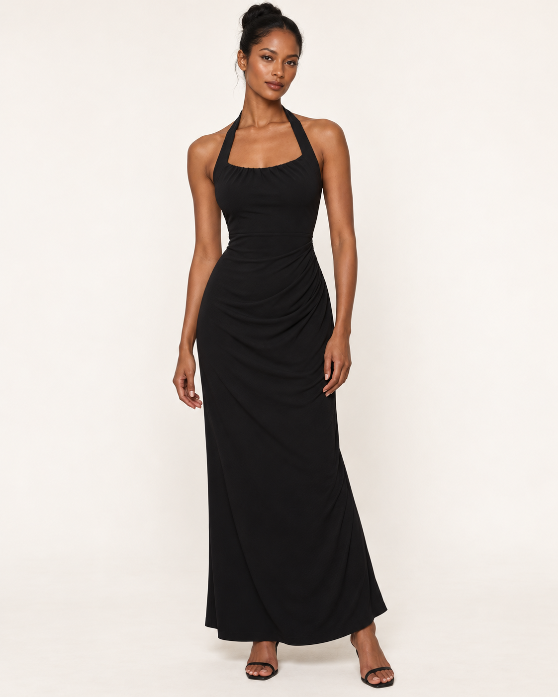 Women's Black Halterneck Bodycon Maxi Dress in Black, view 5