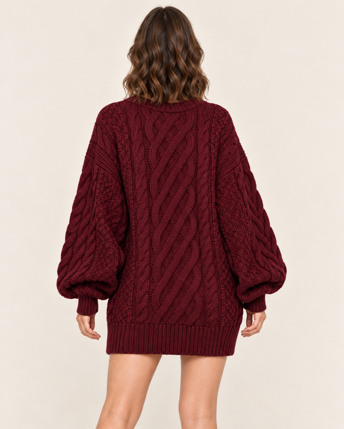 Women's Cable Knit Oversized Jumper Dress with Puff Sleeves