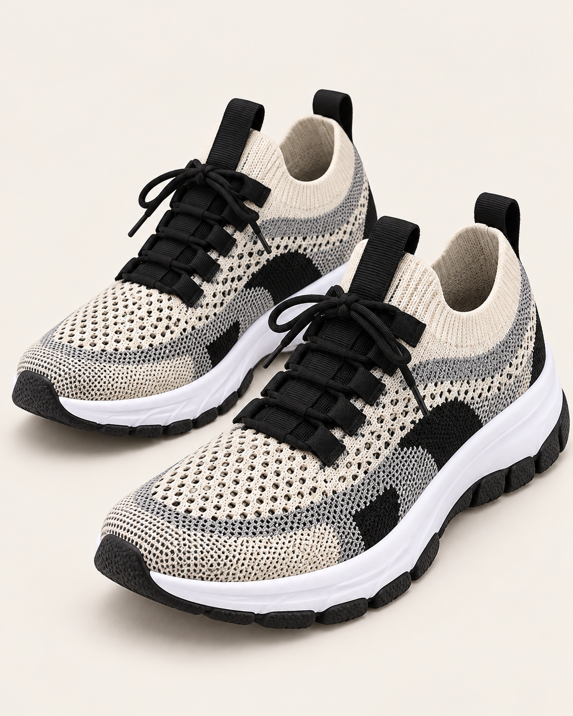 Women's Chunky Trainers with Mesh Knit Upper and Thick Sole in Black
