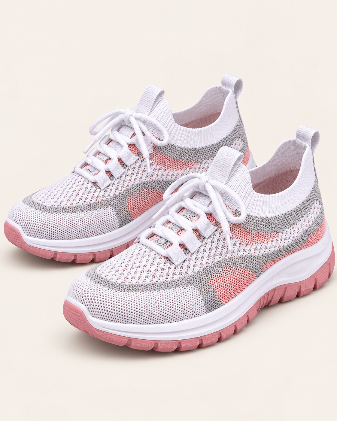 Women's Chunky Trainers with Mesh Knit Upper and Thick Sole in Pink