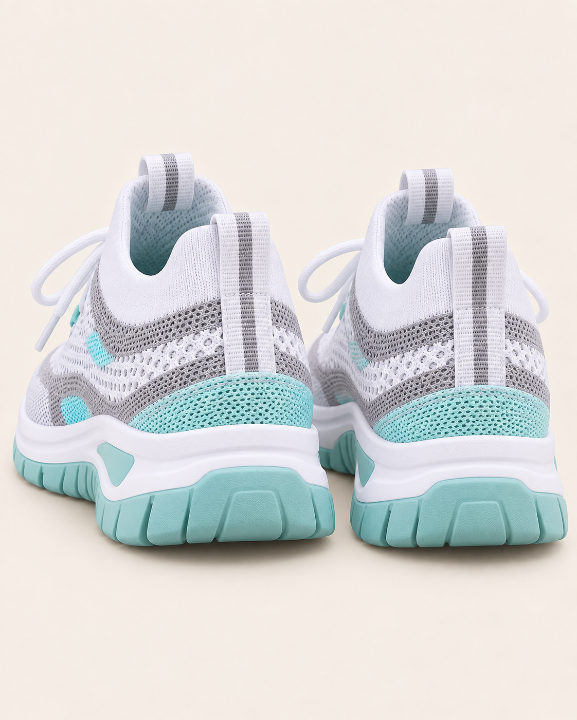 Women's Chunky Trainers with Mesh Knit Upper and Thick Sole in Turquoise, back view