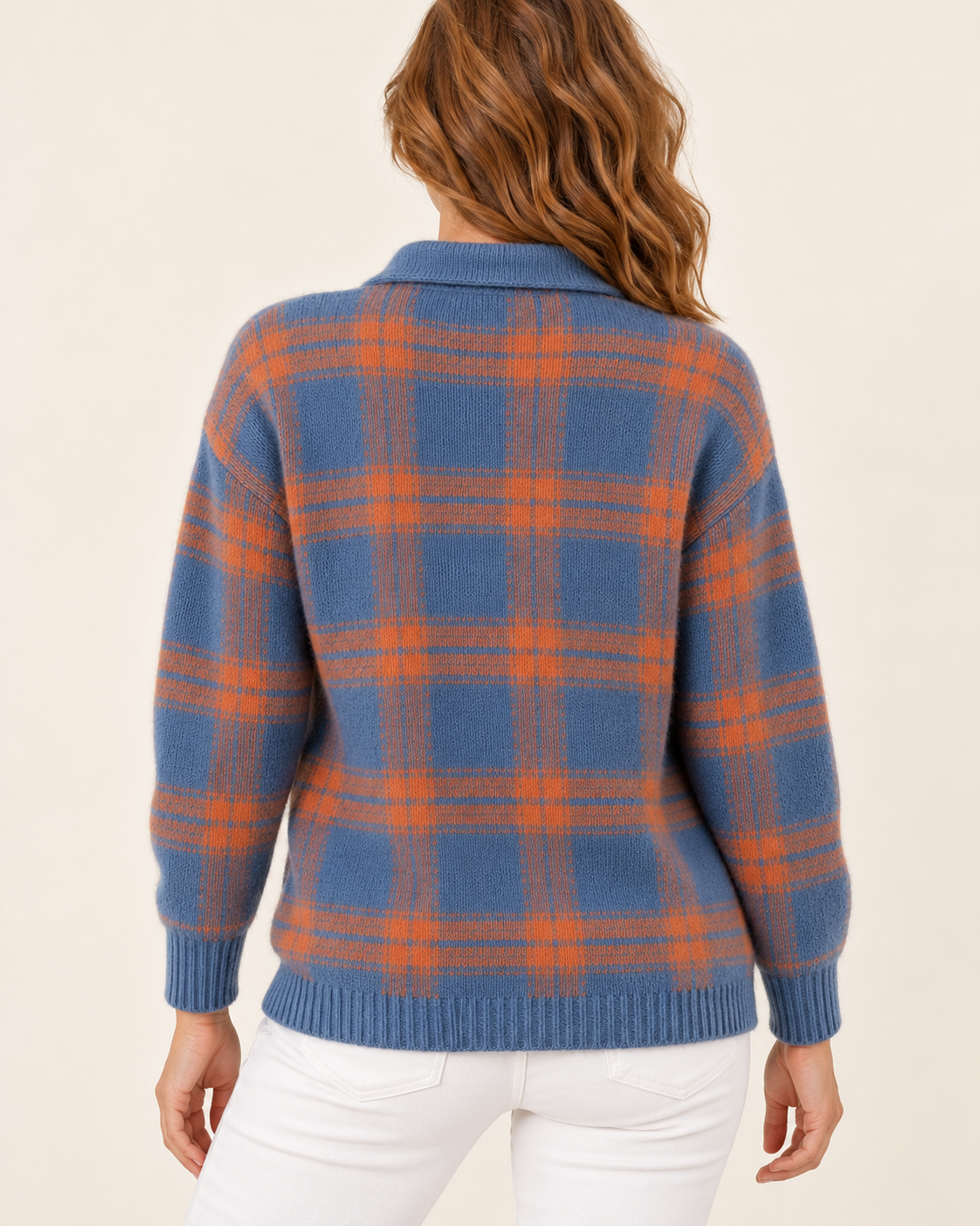 Women's Check Knit Cardigan With Shirt Collar