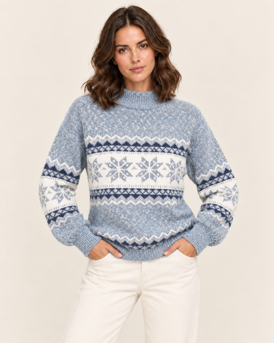 Women's Christmas Jumper with Snowflake Fair Isle Pattern in Blue