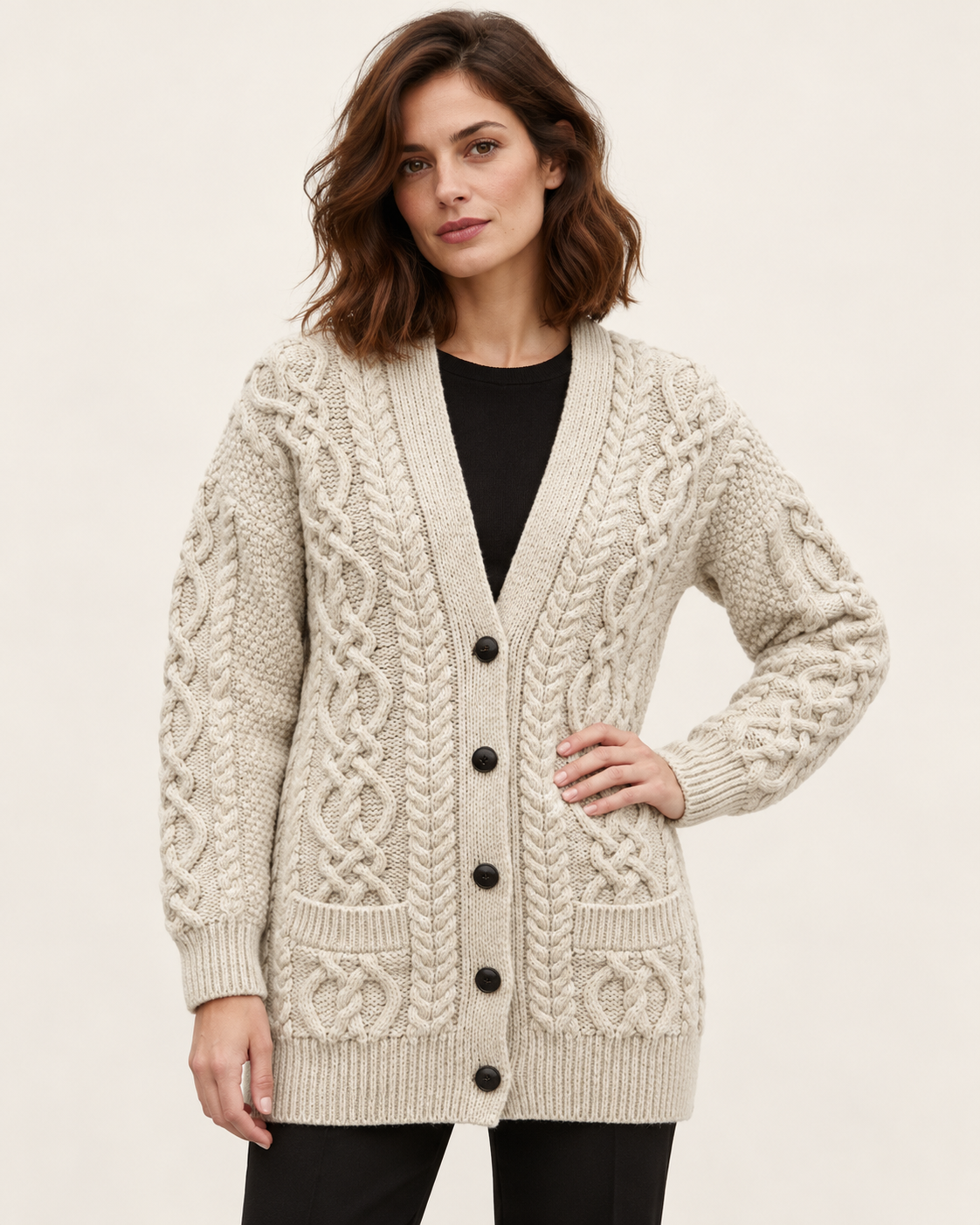 Women's Chunky Cable Knit Cardigan With Pockets
