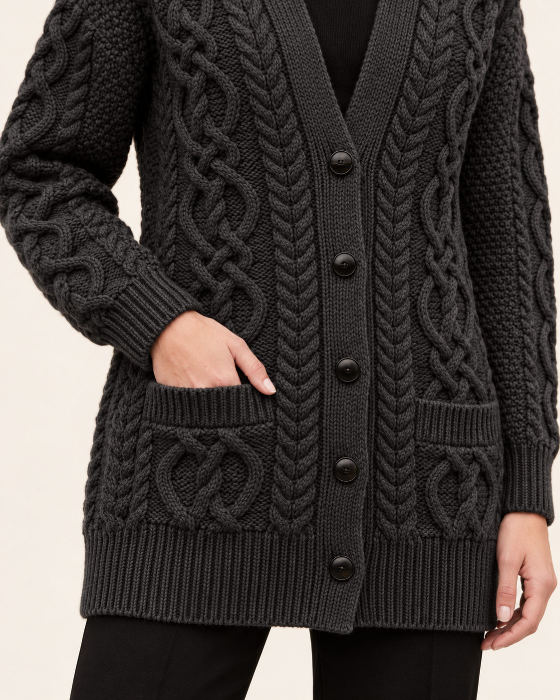 Women's Chunky Cable Knit Cardigan With Pockets
