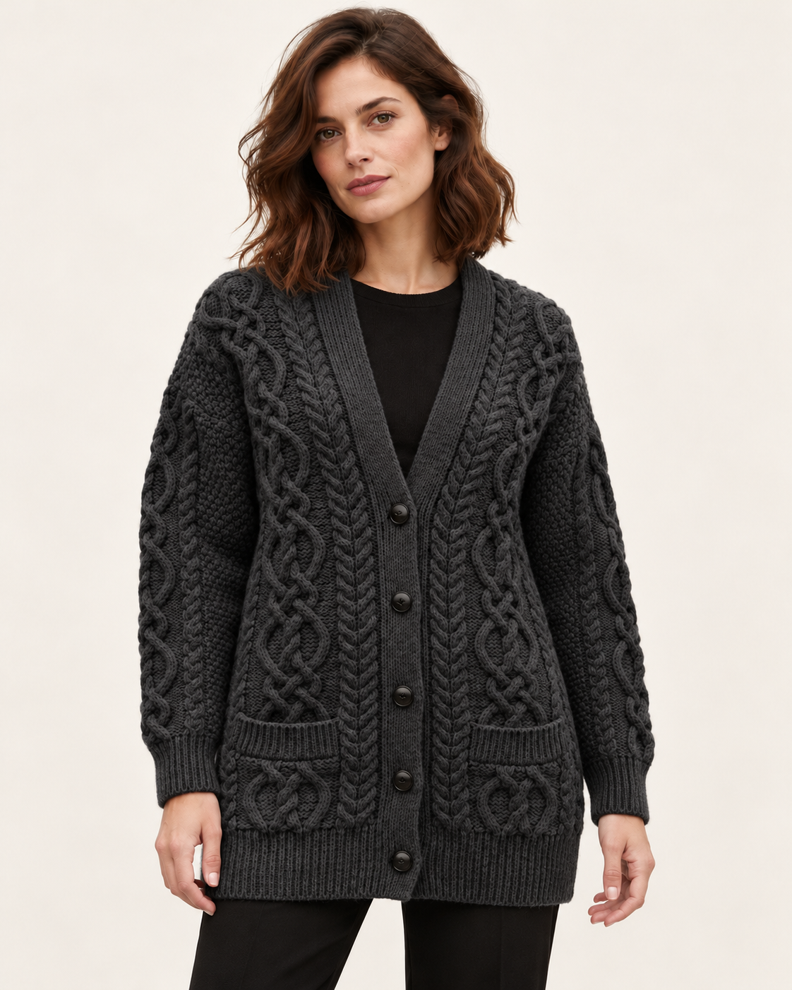 Women's Chunky Cable Knit Cardigan With Pockets