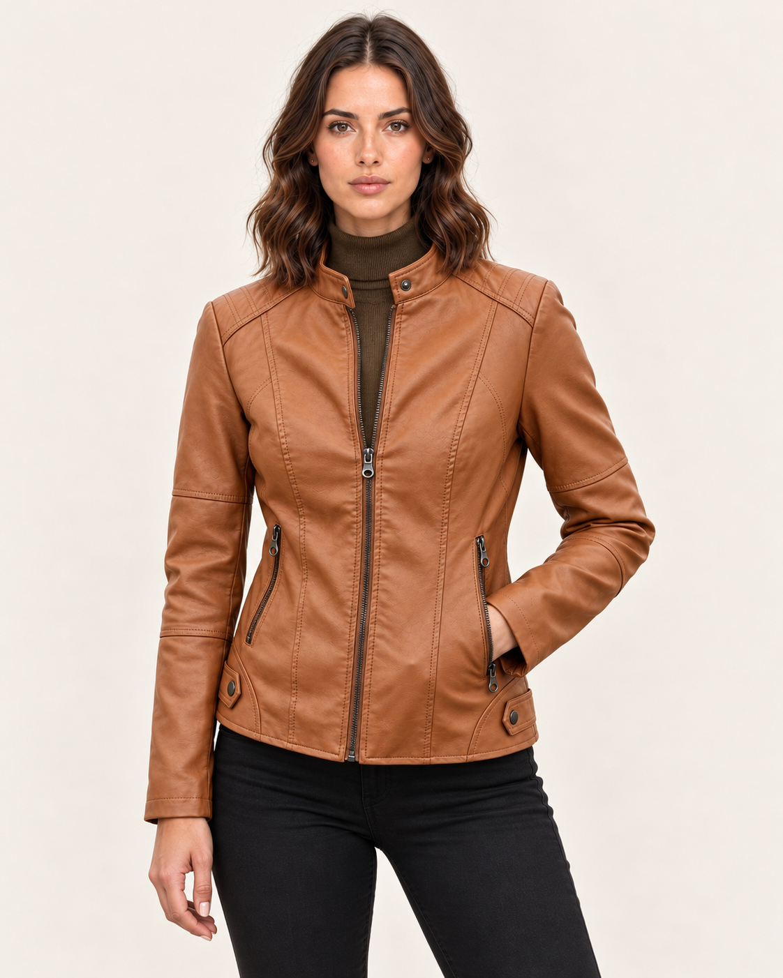 Women's Cropped Faux Leather Racer Jacket
